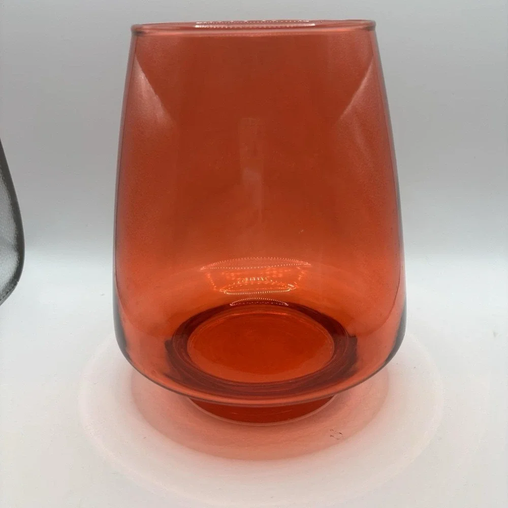 Vtg Empoli Vase Italy‎ Red Orange Extended Base  Globe  MCM 7.5 In Tall